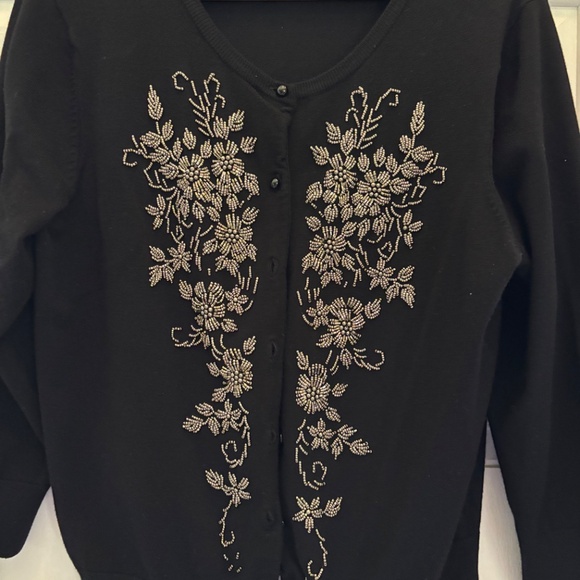Cable & Gauge Plus Size 1X Black Sequin Beaded Cardigan Sweater - Picture 2 of 7